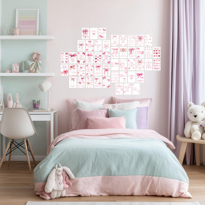 HK Studio Pink Bow Decor - Bible Verses Wall Decor, Posters for Room Decor Aesthetic, Unframed 48 Pcs 4" x 6"