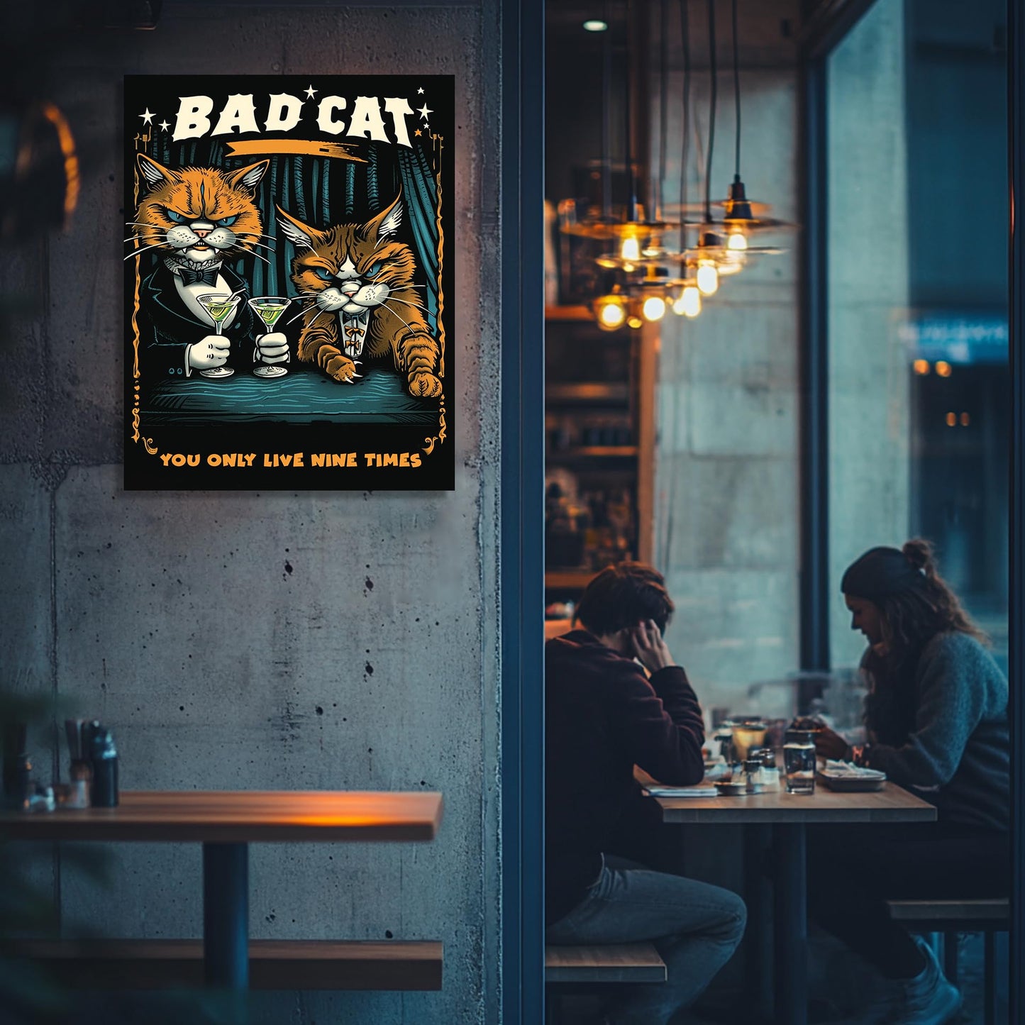 HK Studio Funny Cat Decor Aesthetic Posters 13" x 17" - Bad Cat You Only Live Nine Times Dorm Decor, Room Decor Aesthetic, Bar Decor