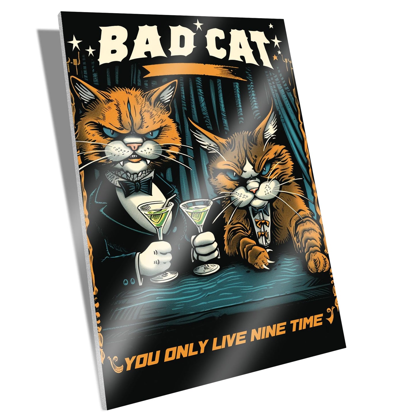 HK Studio Funny Cat Decor Aesthetic Posters 13" x 17" - Bad Cat You Only Live Nine Times Dorm Decor, Room Decor Aesthetic, Bar Decor