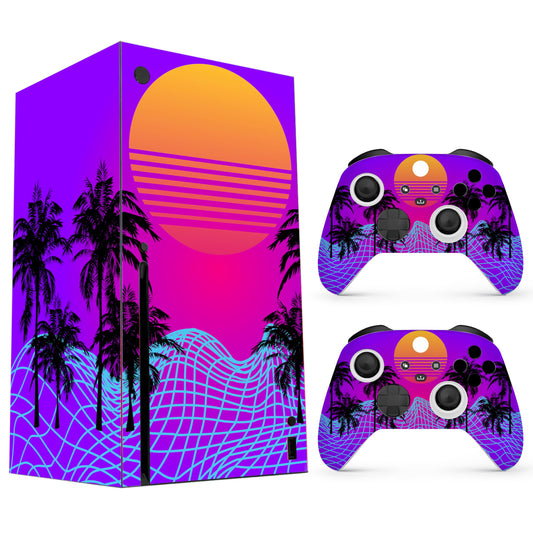 Skin Sticker Compatible with XBX Series X Cover - Vaporwave, 2 Controller Skins & Console Skin - No Bubble, Full Protection, Removable