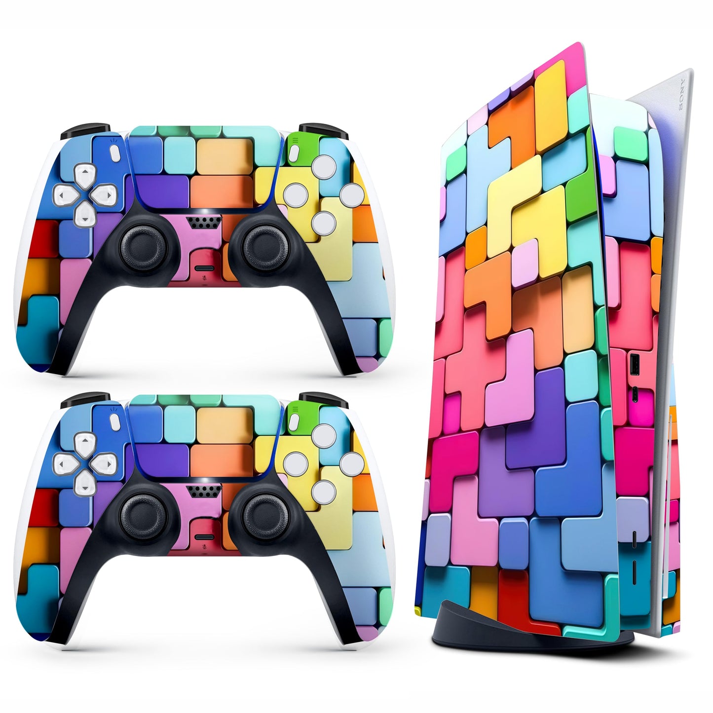 Skin Sticker for Game Console 5 Cover - Puzzle Art, Compatible with Both Disc Edition & Digital Edition (not Slim Ver) - 2 Controller Skins & Console Skin - No Bubble, Full Protection, Removable