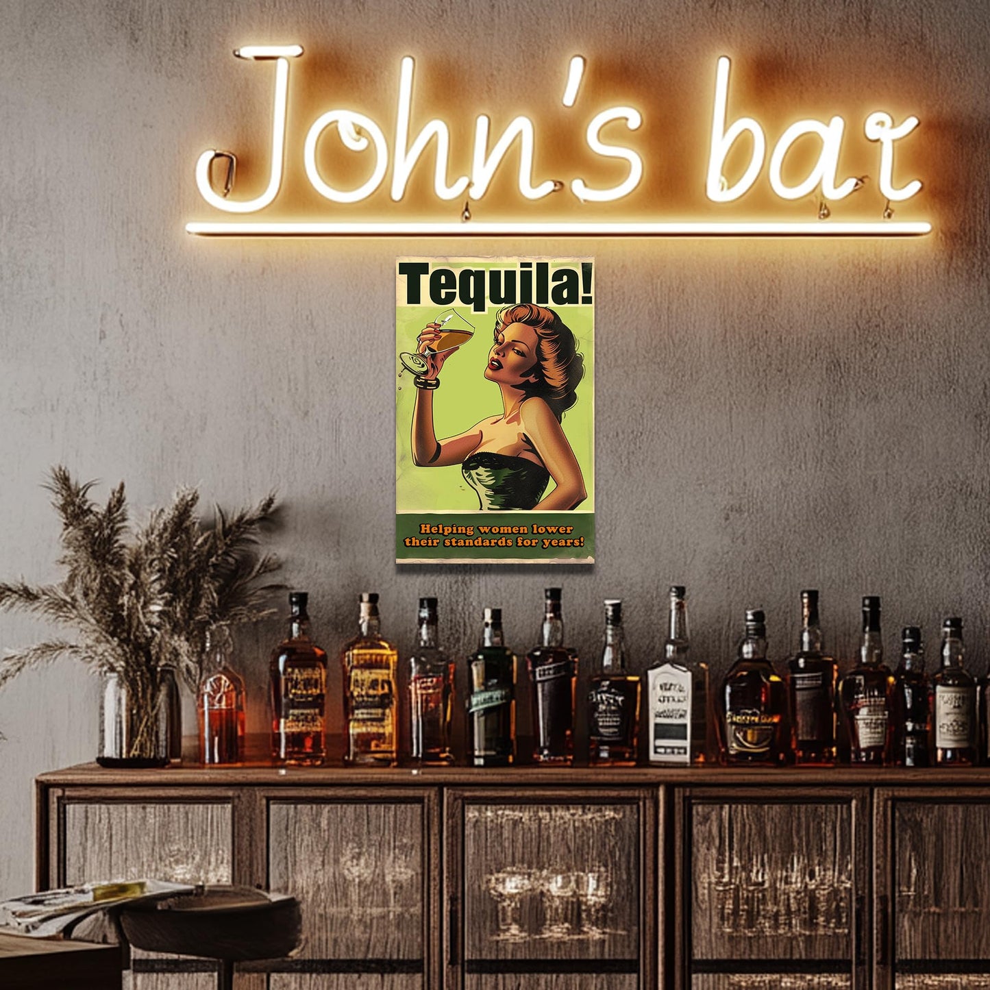 HK Studio Funny Bar Sign - Tequila Helps Woman Lower Standards Bar Decor