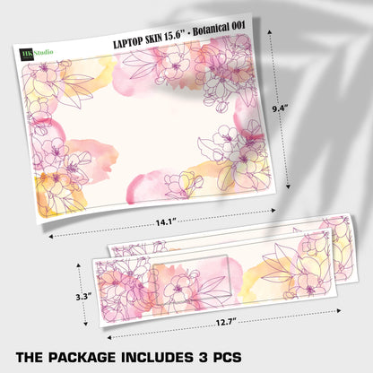 Laptop Skin Decal HP 15.6" - Botanical, Laptop Cover Sticker, No Cutting Required, No Bubble, Waterproof, Scratch Resistant - Including Wide Screen and Wrist Pad