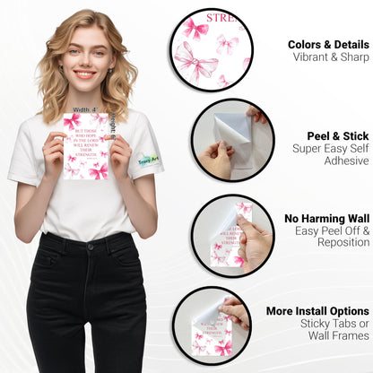 HK Studio Pink Bow Decor - Bible Verses Wall Decor, Posters for Room Decor Aesthetic, Unframed 48 Pcs 4" x 6"