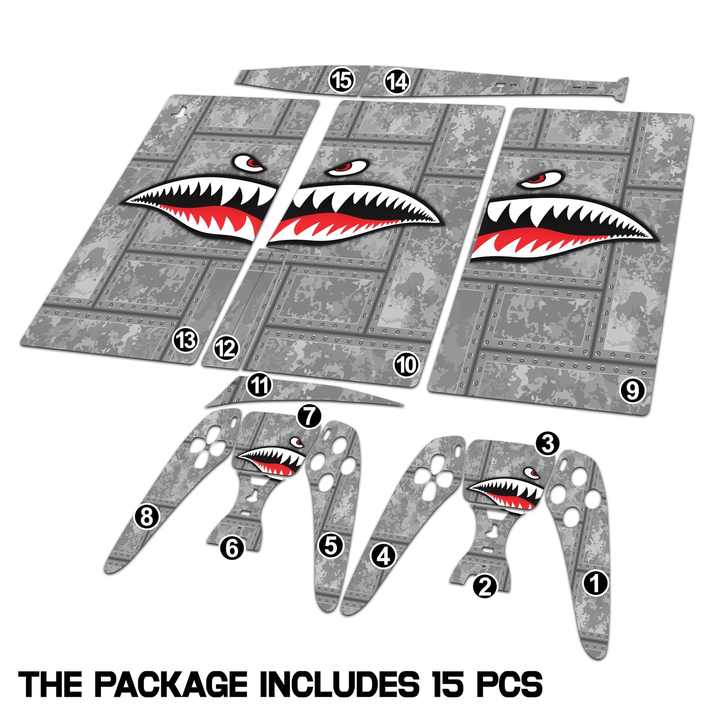 Skin Sticker for Game Console 5 Cover - Funny Shark, Compatible with Both Disc Edition & Digital Edition (not Slim Ver) - 2 Controller Skins & Console Skin - No Bubble, Full Protection, Removable