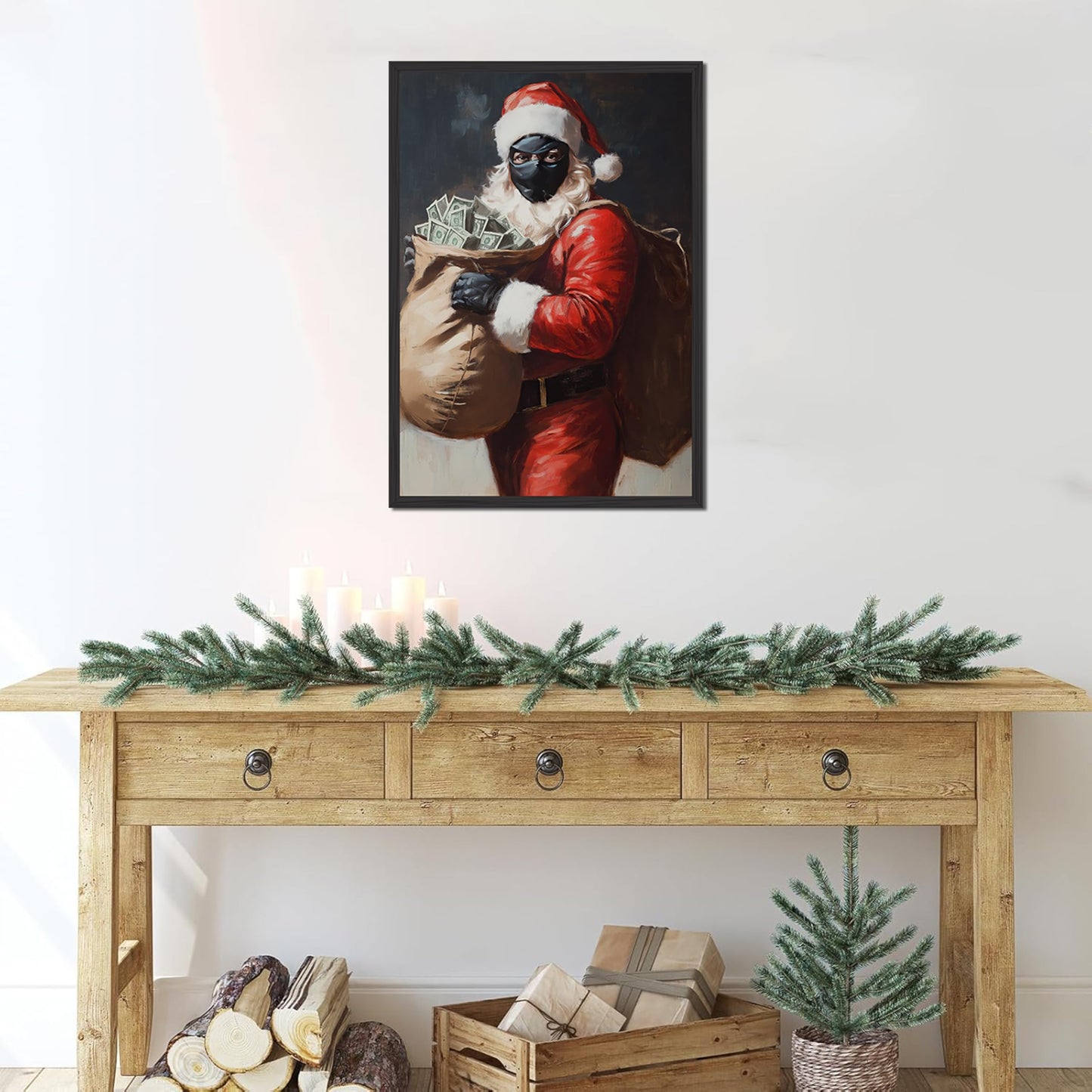 HK Studio Christmas Prints, Christmas Art, Funny Santa Thief - Funny Posters, Christmas Posters