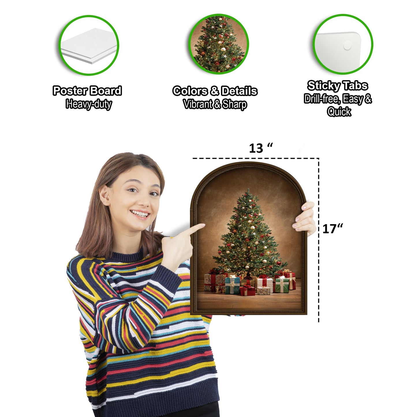 HK Studio Vintage Christmas Decor, Xmas Tree Artwork - Christmas Decorations, Unframed 13" x 17"