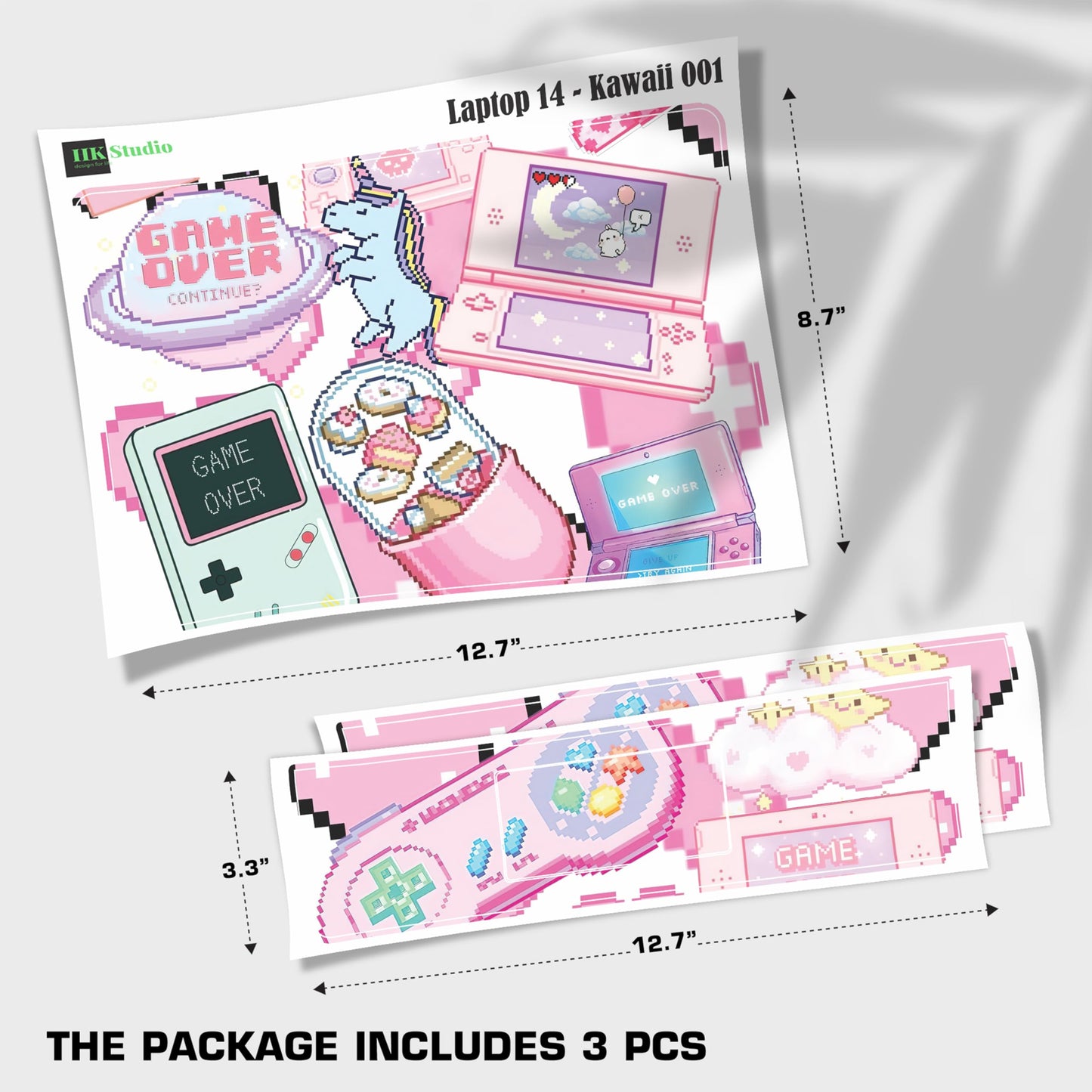 Laptop Skin Decal HP 14" - Kawaii Pixel Laptop Cover Sticker No Cutting Required, No Bubble, Waterproof, Scratch Resistant - Including Wide Screen and Wrist Pad