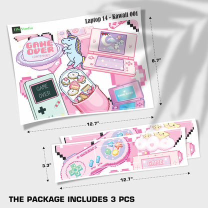 Laptop Skin Decal HP 14" - Kawaii Pixel Laptop Cover Sticker No Cutting Required, No Bubble, Waterproof, Scratch Resistant - Including Wide Screen and Wrist Pad