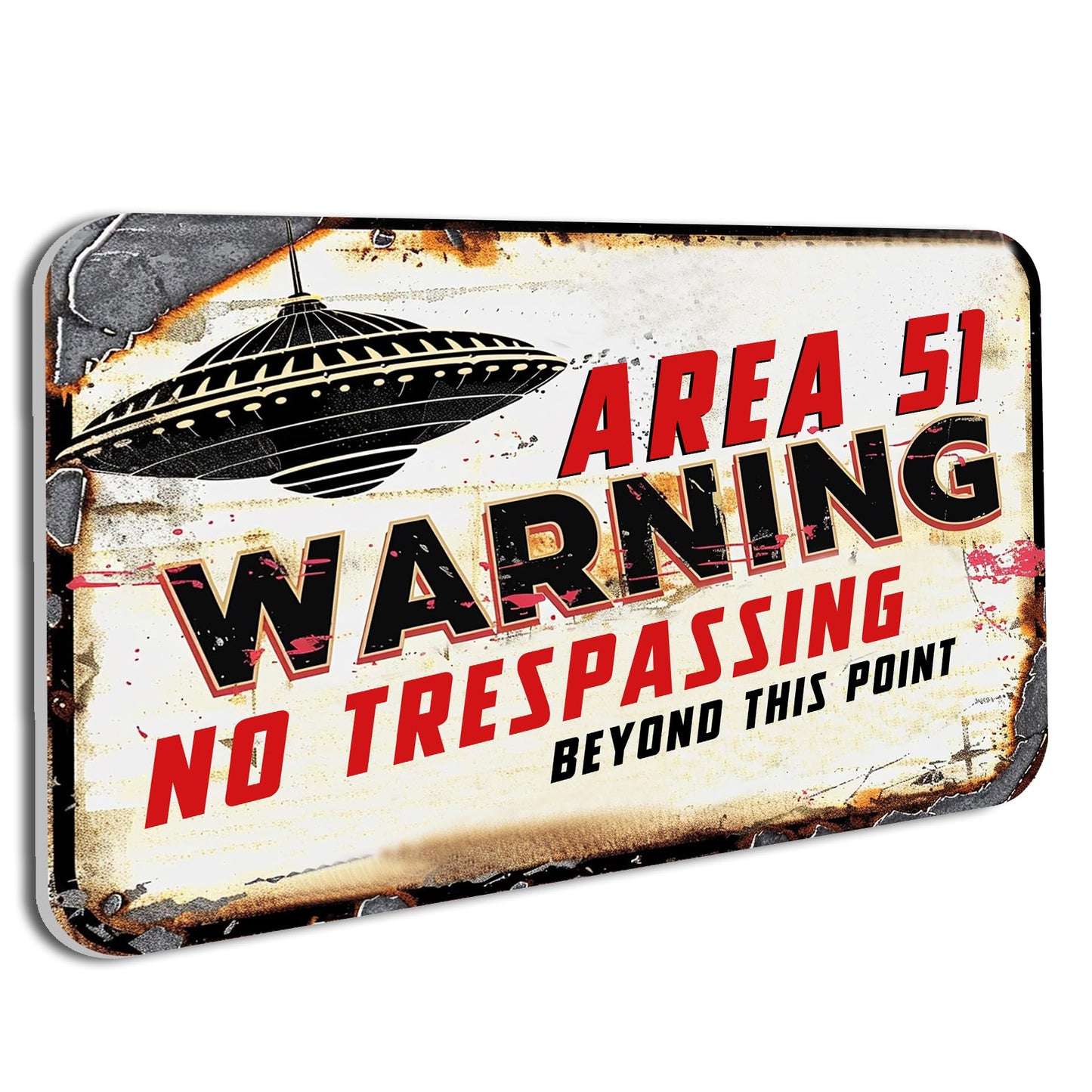 Space Decor Poster - Area 51 Warning No Trespassing Beyond This Point Space Themed Bedroom Decor