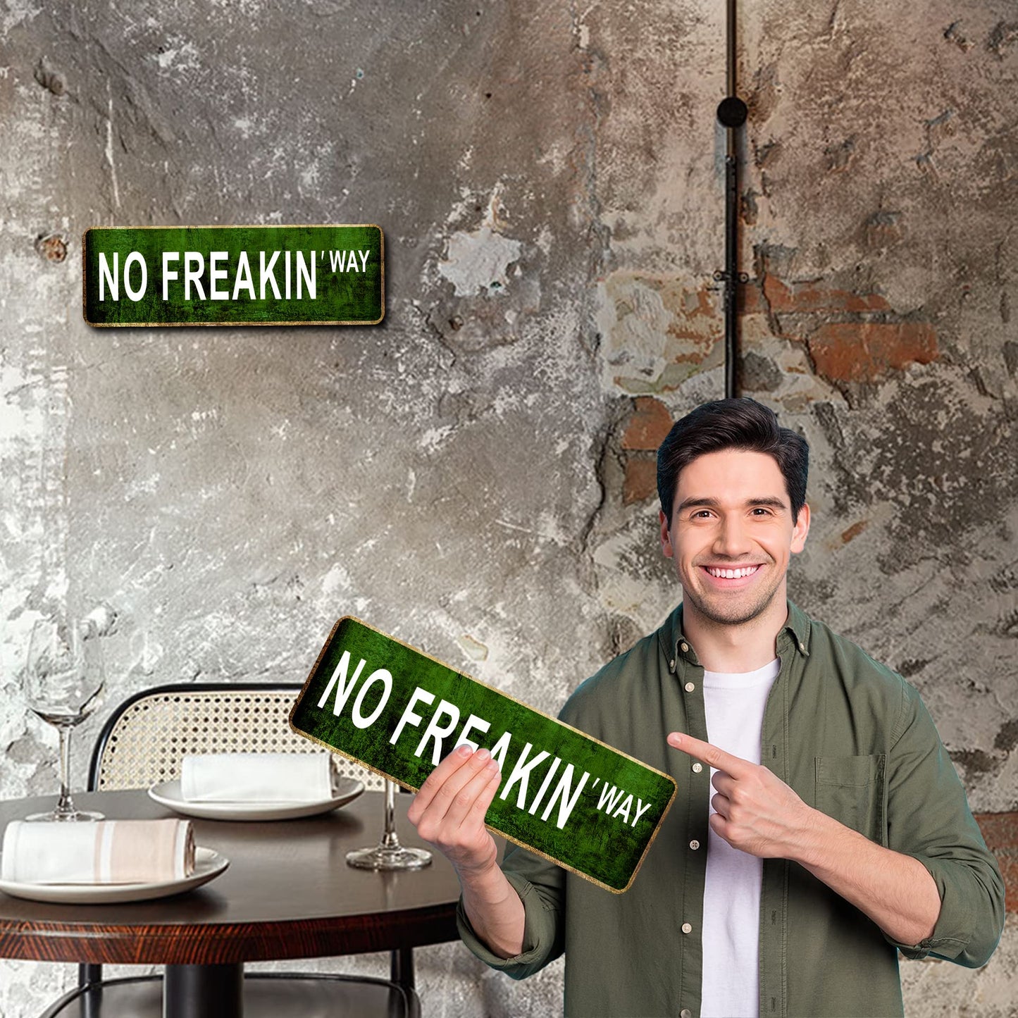 HK Studio Funny Street Sign 6" x 15" - No Freakin' Way Teen Room Decor Aesthetic