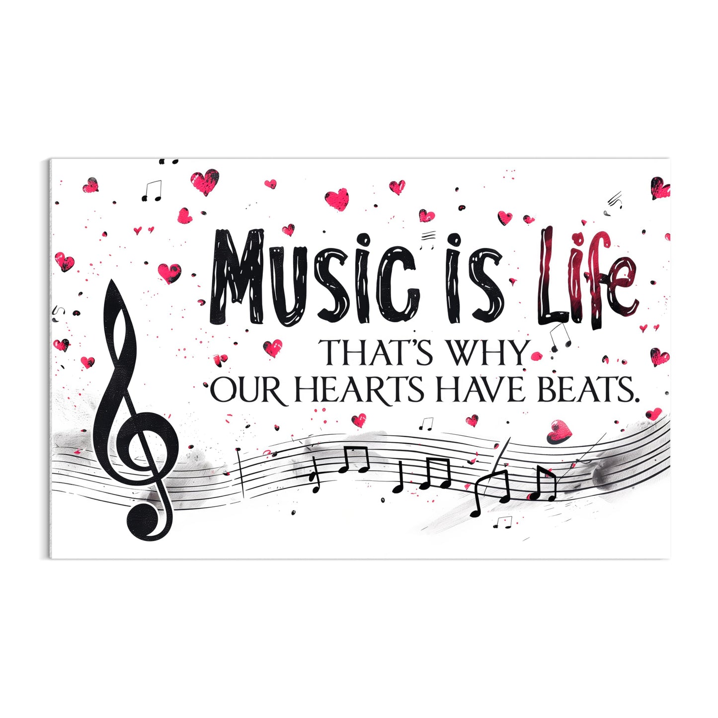 HK Studio Music Poster Room Decor Aesthetic 11" x 17" - Music Is Life That's Why Our Hearts Have Beats for Dorm Decor, Teen Room Decor, Cozy Room Decor