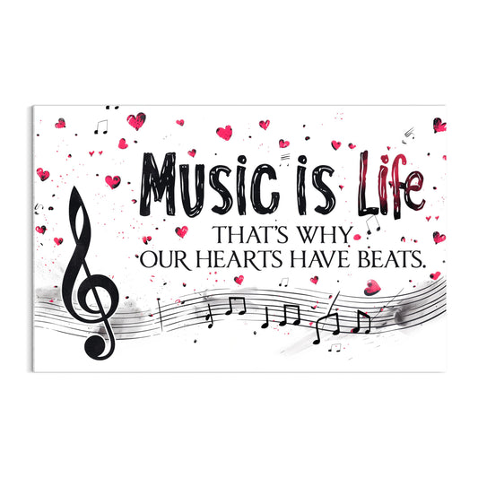 HK Studio Music Poster Room Decor Aesthetic 11" x 17" - Music Is Life That's Why Our Hearts Have Beats for Dorm Decor, Teen Room Decor, Cozy Room Decor