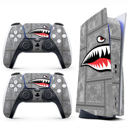 Skin Sticker for Game Console 5 Cover - Funny Shark, Compatible with Both Disc Edition & Digital Edition (not Slim Ver) - 2 Controller Skins & Console Skin - No Bubble, Full Protection, Removable