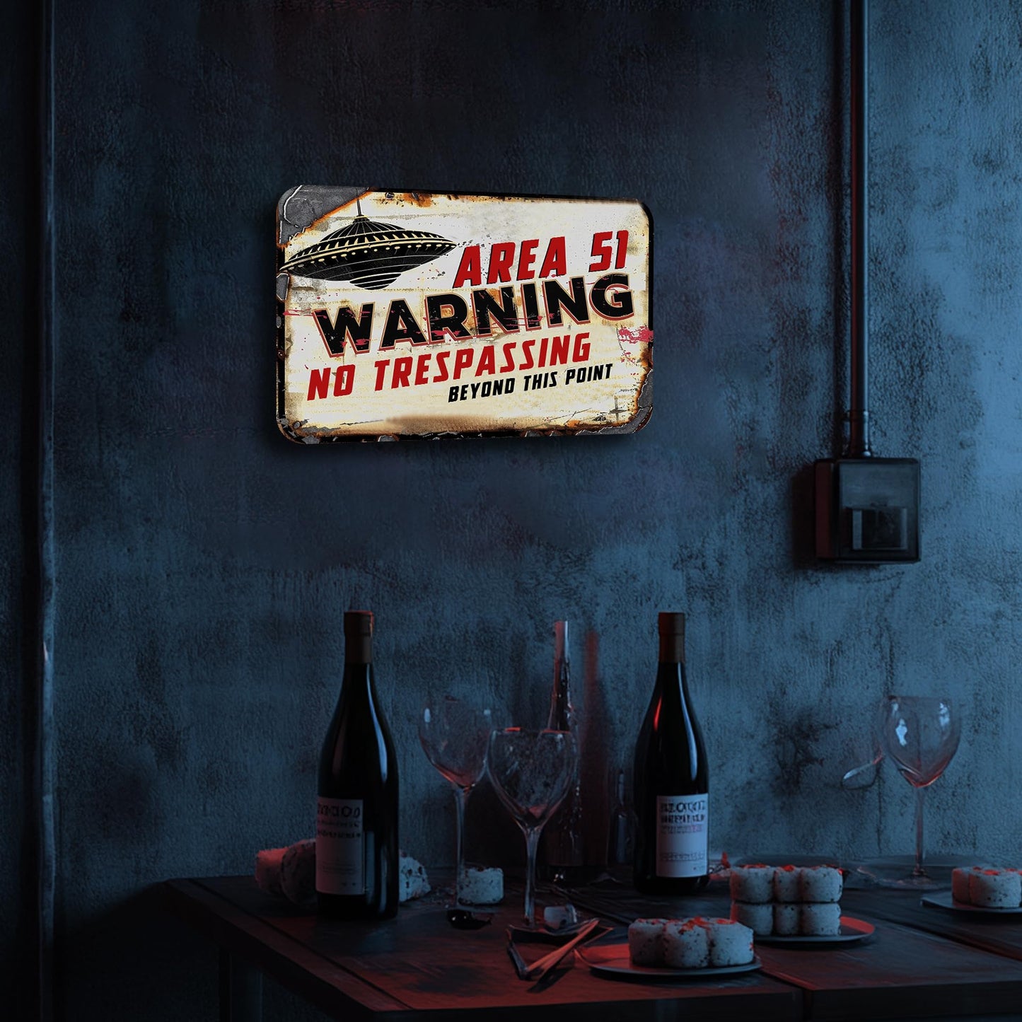 Space Decor Poster - Area 51 Warning No Trespassing Beyond This Point Space Themed Bedroom Decor