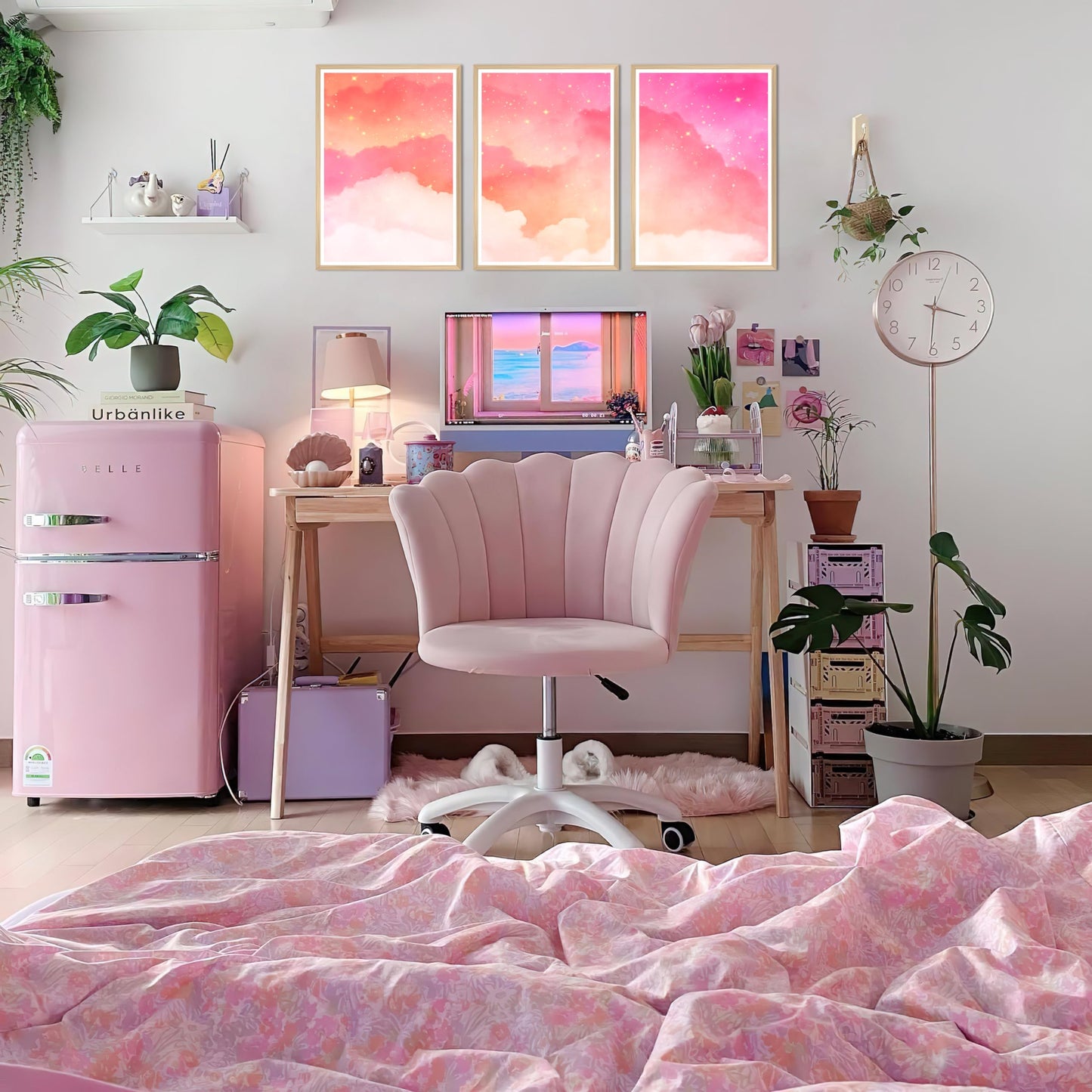 HK Studio Pink Wall Decor Coquette Aesthetic 11" x 17" Pack 3 - Cloud Pink Decor for Bedroom, Dorm, Living Room, Bathroom - Wall Posters Room Decor for Teen Girls