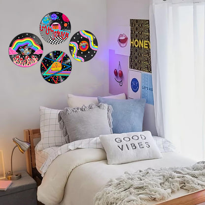 HK Studio Hippie Decor, Posters for Room Aesthetic, Galaxy - Record Decor, Music Themed Party Decorations, 4 Pcs 12"