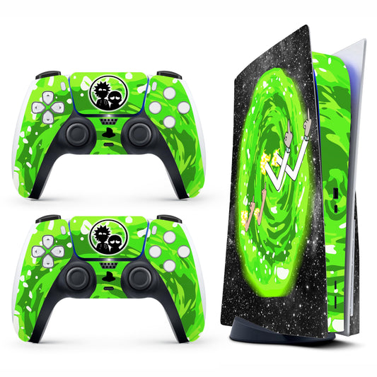 Skin Sticker for Game Console 5 Cover - Funny Portal, Compatible with Both Disc Edition & Digital Edition (not Slim Ver) - 2 Controller Skins & Console Skin - No Bubble, Full Protection, Removable