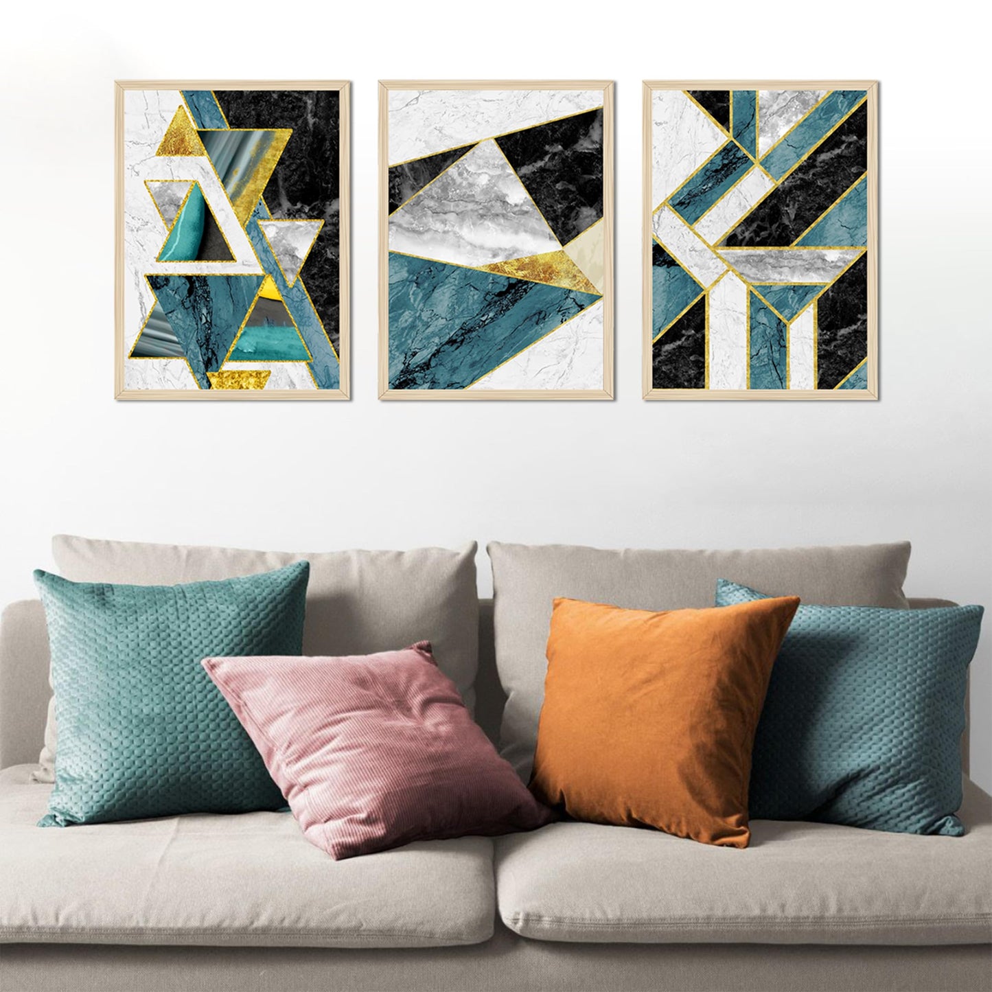 Boho Wall Art Aesthetic Posters 13" x 17" Pack 3 - Illusion Framed Boho Wall Decor, Abstract Wall Art, Dorm Decor, Living Room Decor