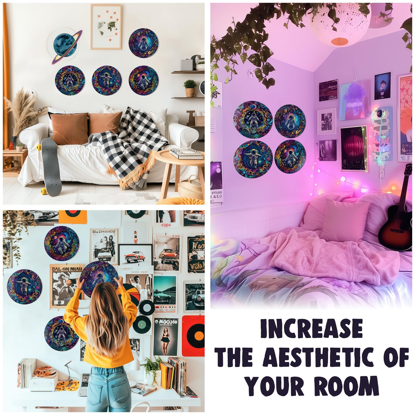 HK Studio Space Decor Astronaut Posters - Hippie Space Decorations, Space Themed Bedroom Decor