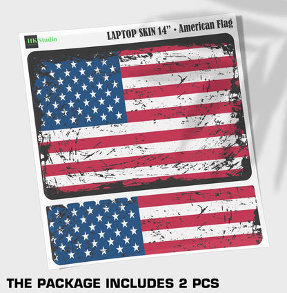 HK Studio Laptop Skin Decal Specific Fit for HP 14" with No Cutting Required, No Bubble, Waterproof, Scratch Resistant, American Flag Design - Including Wide Screen and Full Wrist Pad Skin