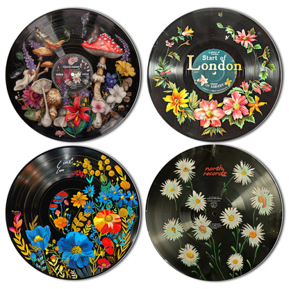 HK Studio Hippie Decor, Posters for Room Aesthetic - Botanical Wall Art, Record Decor, 4 Pcs 12"