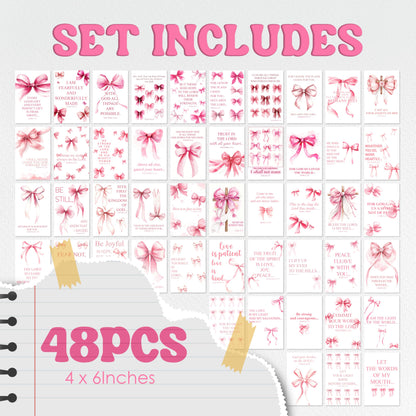 HK Studio Pink Bow Decor - Bible Verses Wall Decor, Posters for Room Decor Aesthetic, Unframed 48 Pcs 4" x 6"