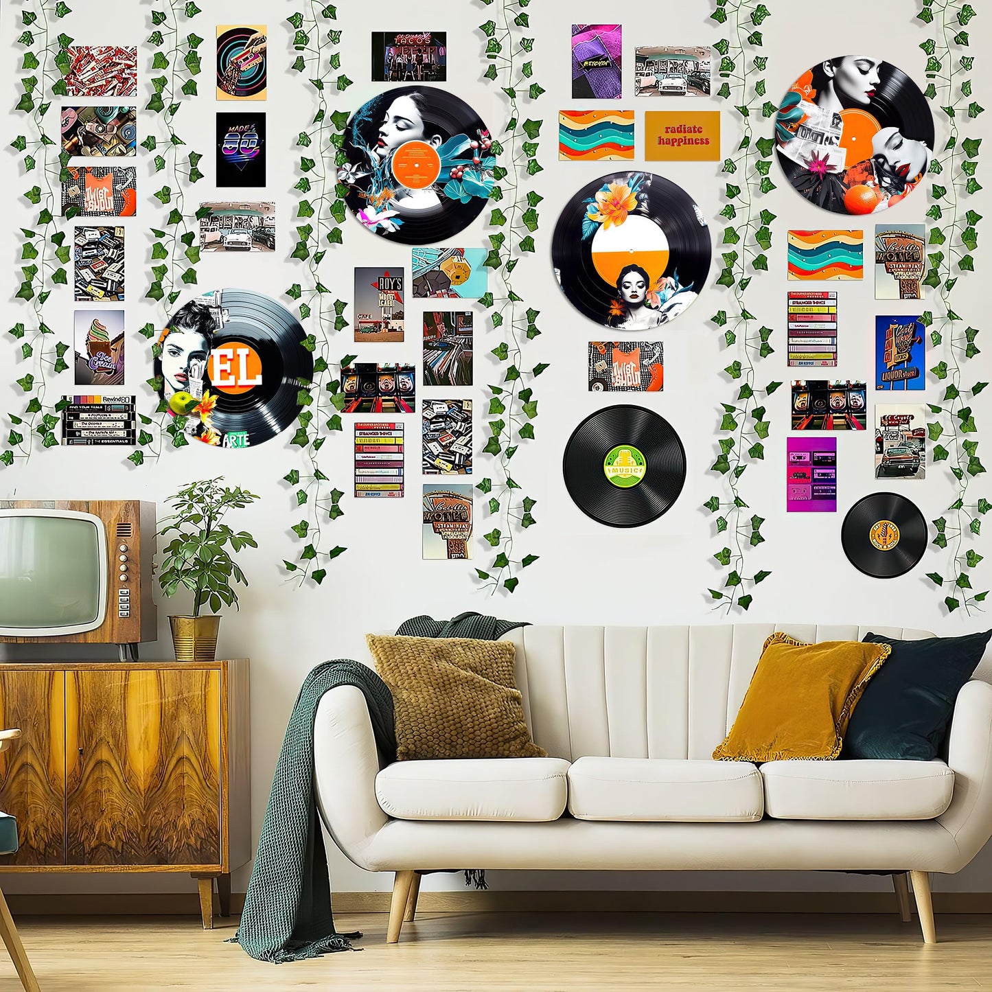 HK Studio Hippie Decor, Posters for Room Aesthetic, Pop Art - Record Decor, Music Themed Party Decorations, 4 Pcs 12"