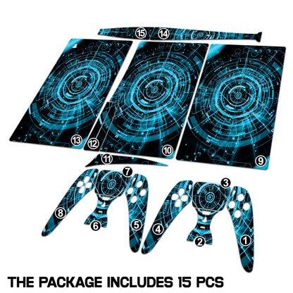 Skin Sticker for Game Console 5 Cover - Cool Cyber, Compatible with Both Disc Edition & Digital Edition (not Slim Ver) - 2 Controller Skins & Console Skin - No Bubble, Full Protection, Removable