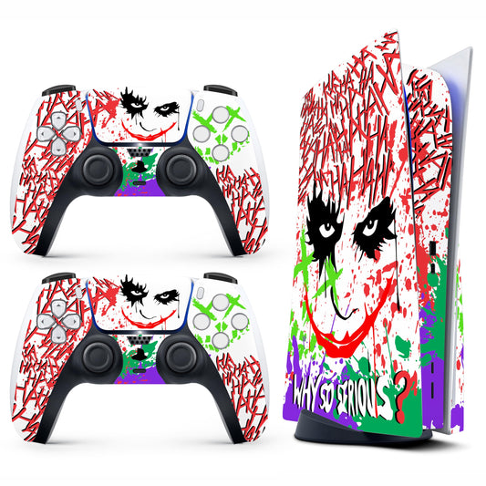 Skin Sticker for Game Console 5 Cover - Clown Art, Compatible with Both Disc Edition & Digital Edition (not Slim Ver) - 2 Controller Skins & Console Skin - No Bubble, Full Protection, Removable