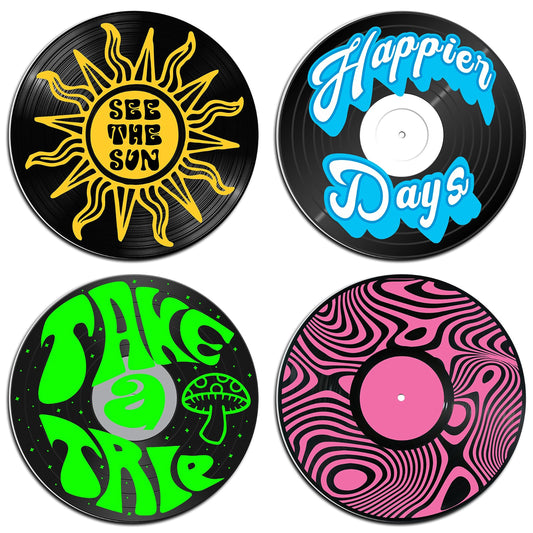 HK Studio Hippie Decor Records for Wall Aesthetic 12" Pack 4 - PVC Grunge Record Wall Decor for Dorm, Boy & Girl Room Decor Aesthetic