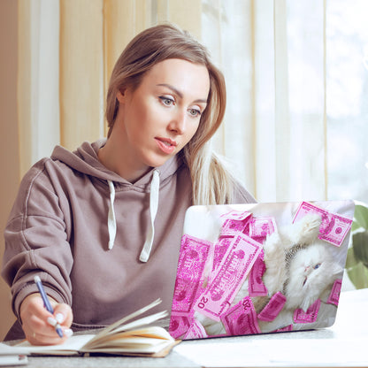 HK Studio Laptop Skin Decal Specific Fit for HP 14" with No Cutting Required, No Bubble, Waterproof, Scratch Resistant, Money Cat Design - Including Wide Screen and Full Wrist Pad Skin