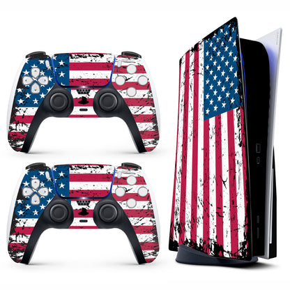Skin Sticker for Game Console 5 Cover - 3D Polygon, Compatible with Both Disc Edition & Digital Edition (not Slim Ver) - 2 Controller Skins & Console Skin - No Bubble, Full Protection, Removable