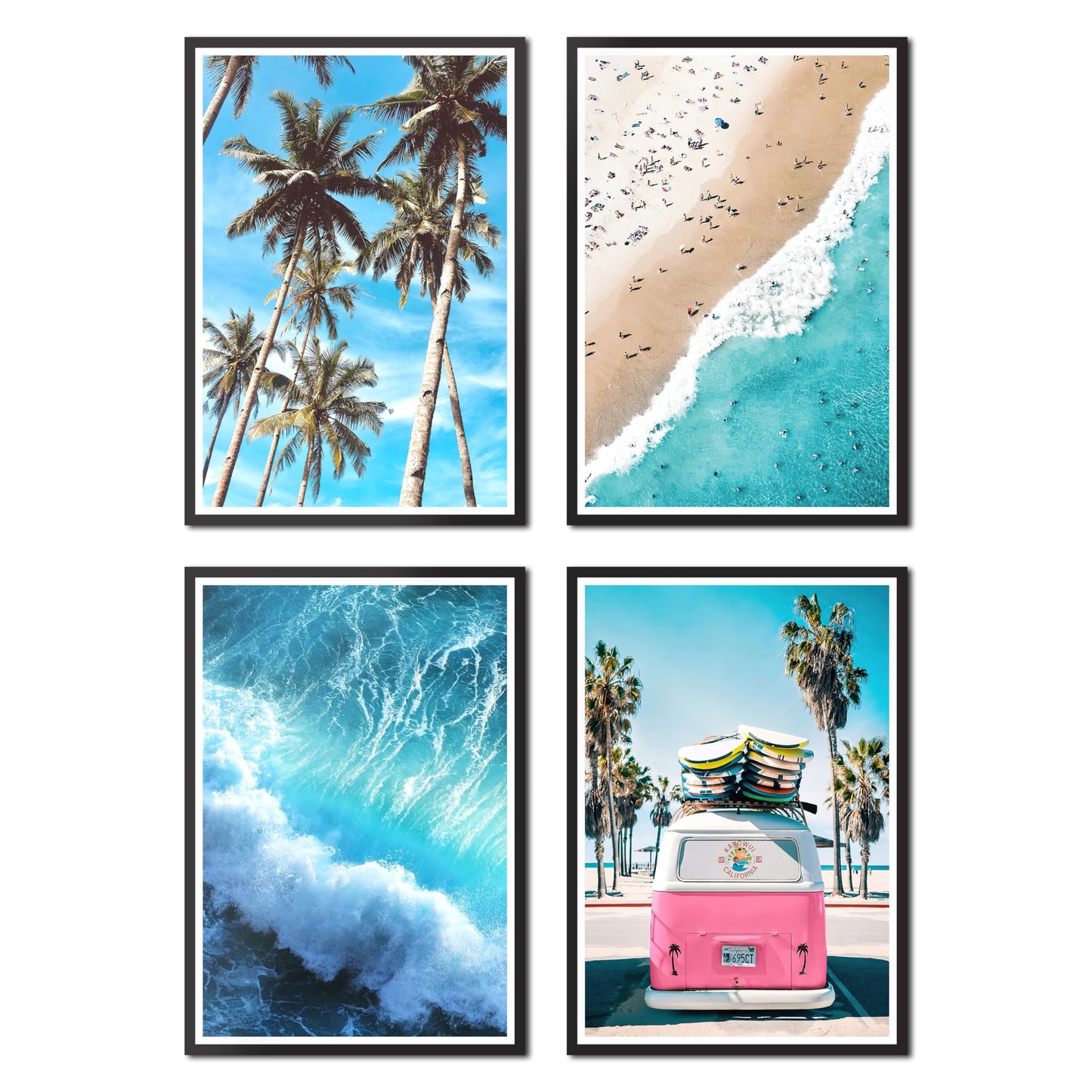 HK Studio Summer Beach Room Decor Aesthetic 11" x 17" Pack 4 - Beach Wall Decor for Bedroom, Dorm, Living Room, Bathroom - Wall Posters Beachy Room Decor