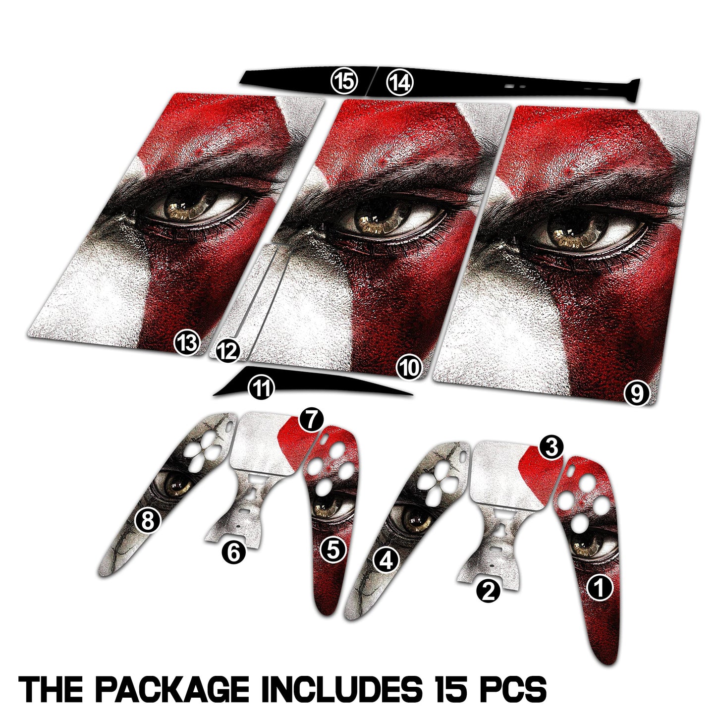 HK Studio Warrior Eyes Decal Sticker Skin Specific Cover for Both PS5 Disc Edition and Digital Edition - Waterproof, No Bubble, Including 2 Controller Skins and Console Skin