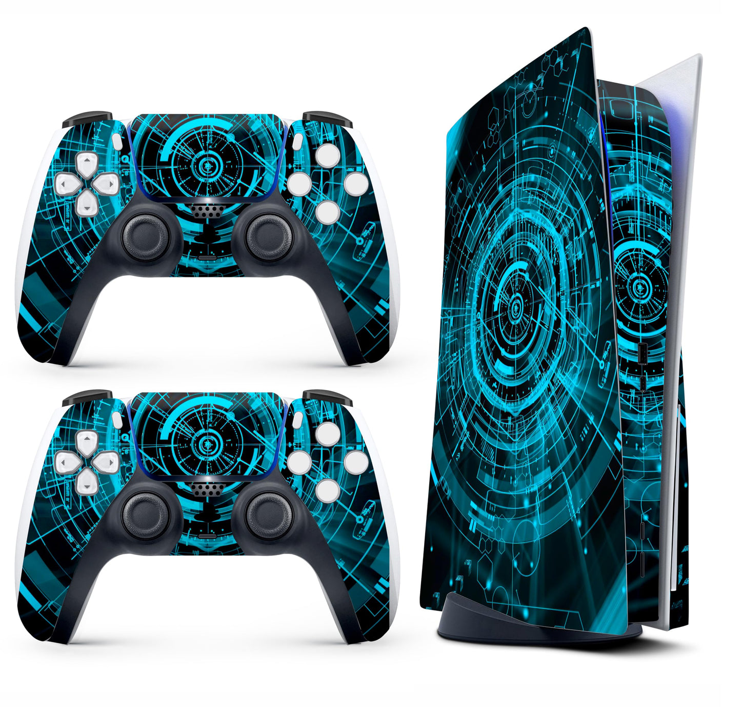 Skin Sticker for Game Console 5 Cover - Cool Cyber, Compatible with Both Disc Edition & Digital Edition (not Slim Ver) - 2 Controller Skins & Console Skin - No Bubble, Full Protection, Removable