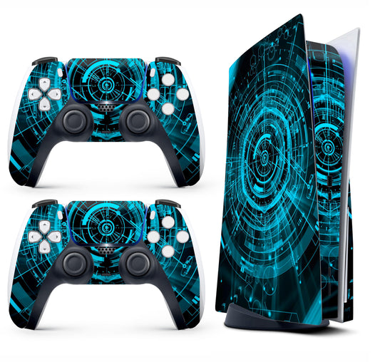 Skin Sticker for Game Console 5 Cover - Cool Cyber, Compatible with Both Disc Edition & Digital Edition (not Slim Ver) - 2 Controller Skins & Console Skin - No Bubble, Full Protection, Removable