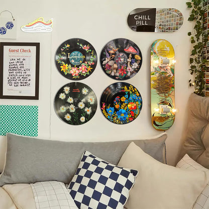 HK Studio Hippie Decor, Posters for Room Aesthetic - Botanical Wall Art, Record Decor, 4 Pcs 12"