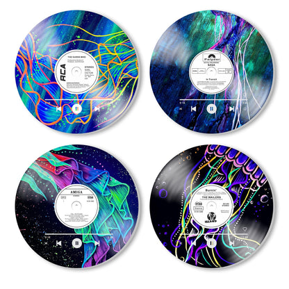 HK Studio Hippie Decor, Posters for Room Aesthetic, Jellyfish - Record Decor, Music Themed Party Decorations, 4 Pcs 12"