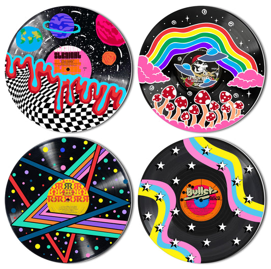 HK Studio Records Wall Decor Hippie Aesthetic 12" Pack 4 - Galaxy for Dorm, Bedroom, Teen Room Decor - PVC (not Vinyl) Room Decor Aesthetic, Room Decor Y2K