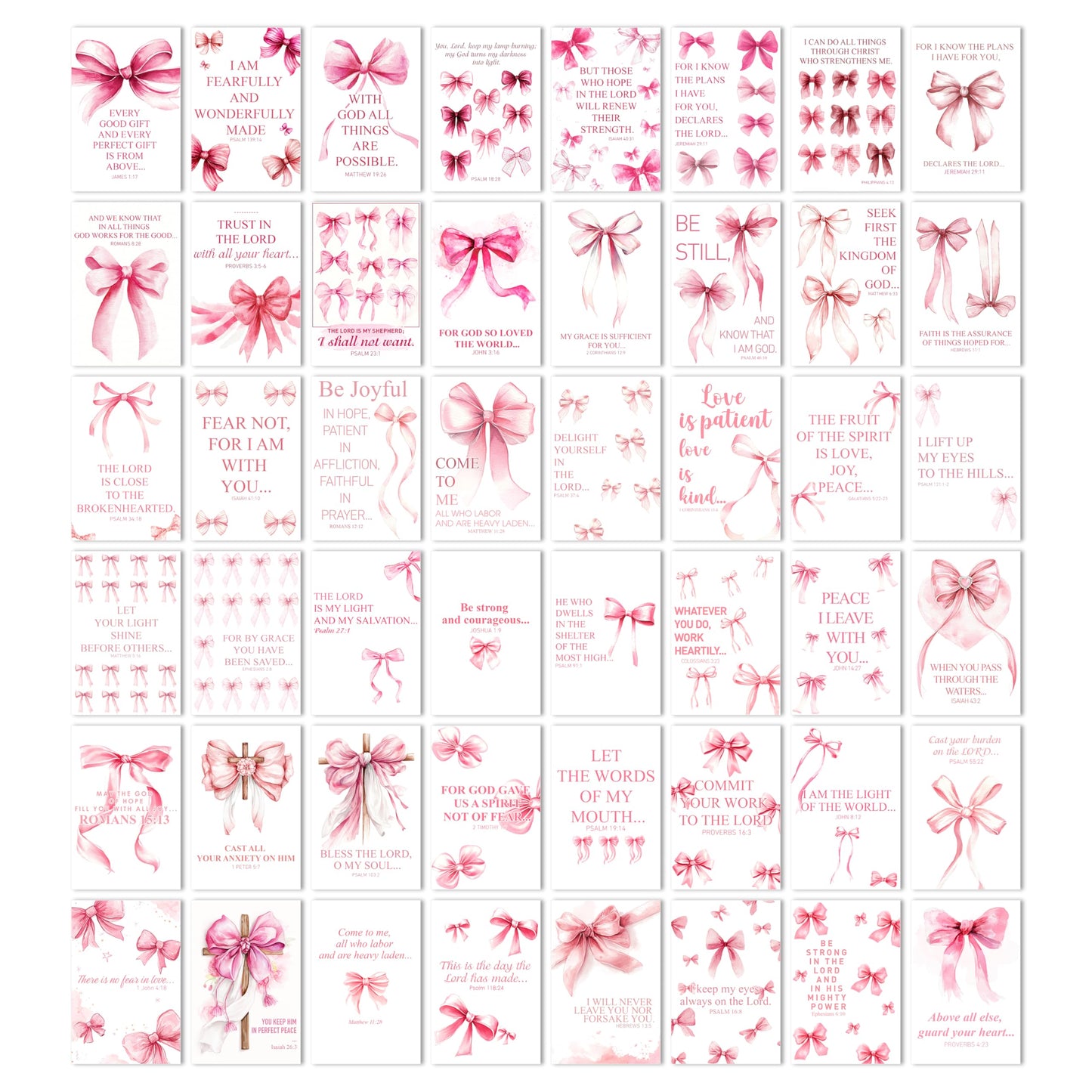 HK Studio Pink Bow Decor - Bible Verses Wall Decor, Posters for Room Decor Aesthetic, Unframed 48 Pcs 4" x 6"