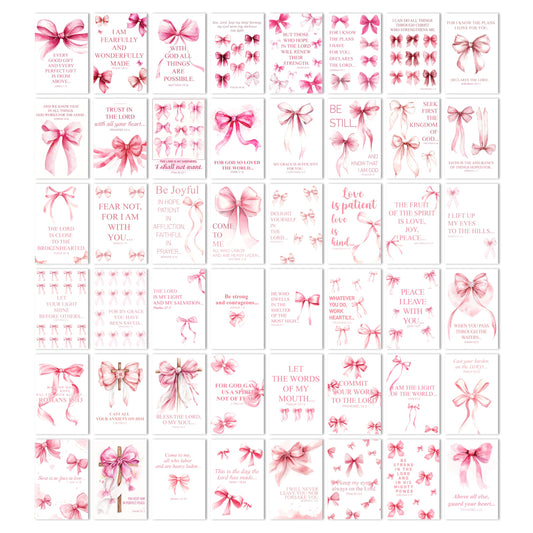 HK Studio Pink Bow Decor - Bible Verses Wall Decor, Posters for Room Decor Aesthetic, Unframed 48 Pcs 4" x 6"