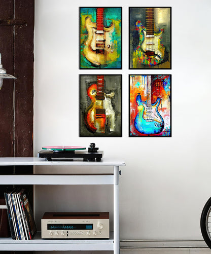 HK Studio Guitar Wall Art, Music Posters - Vintage Rock Guitar, Posters for Room Decor Aesthetic, Unframed 4 Pcs 11" x 16"
