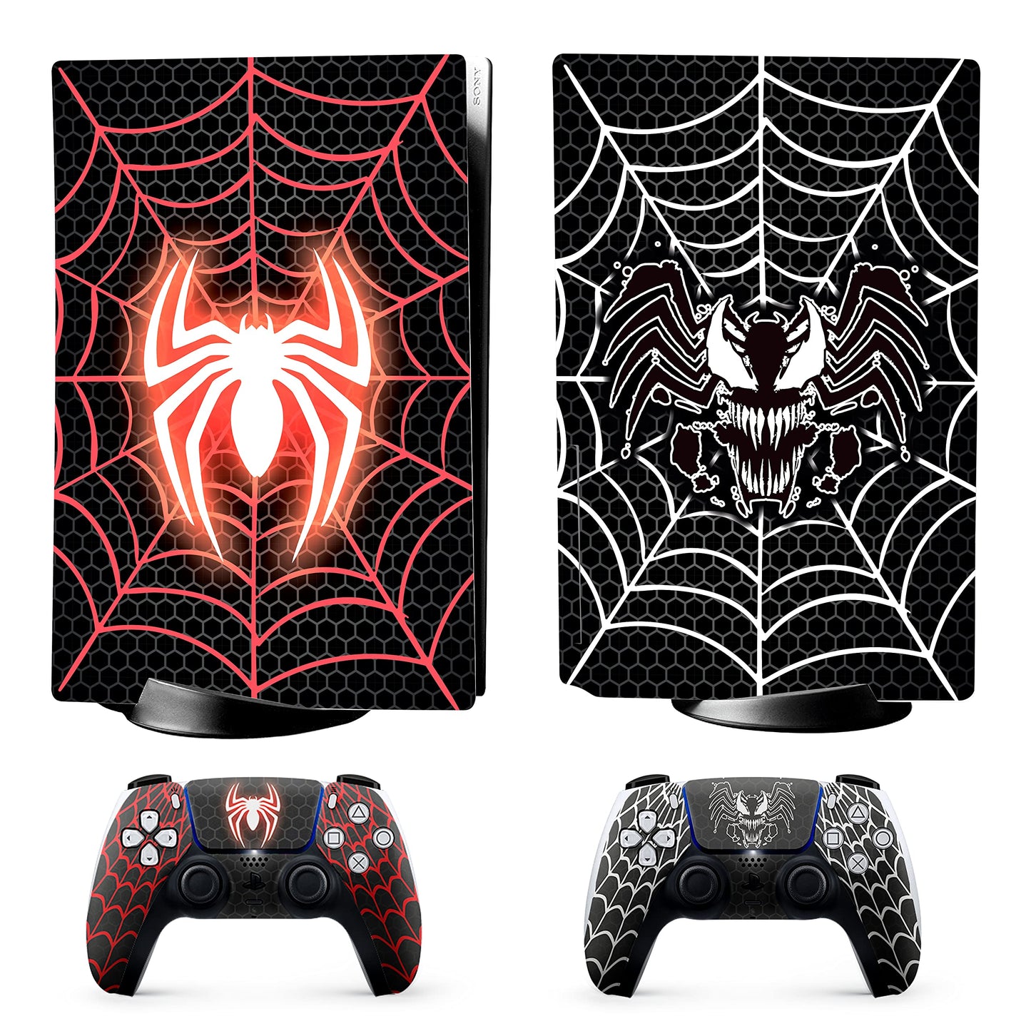 HK Studio Spider Web Decal Sticker Skin Specific Cover for Both PS5 Disc Edition and Digital Edition - Waterproof, No Bubble, Including 2 Controller Skins and Console Skin