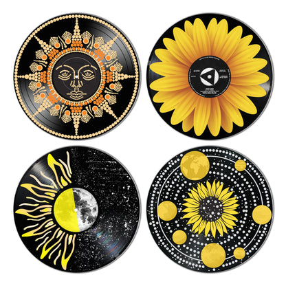 HK Studio Hippie Decor, Posters for Room Aesthetic, Sunflower - Record Decor, Music Themed Party Decorations, 4 Pcs 12"