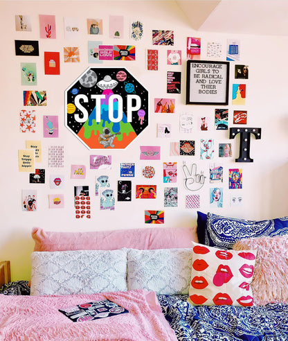 Hippie Decor, Galaxy Stop Sign - Trippy Room Decor, 13" x 13"