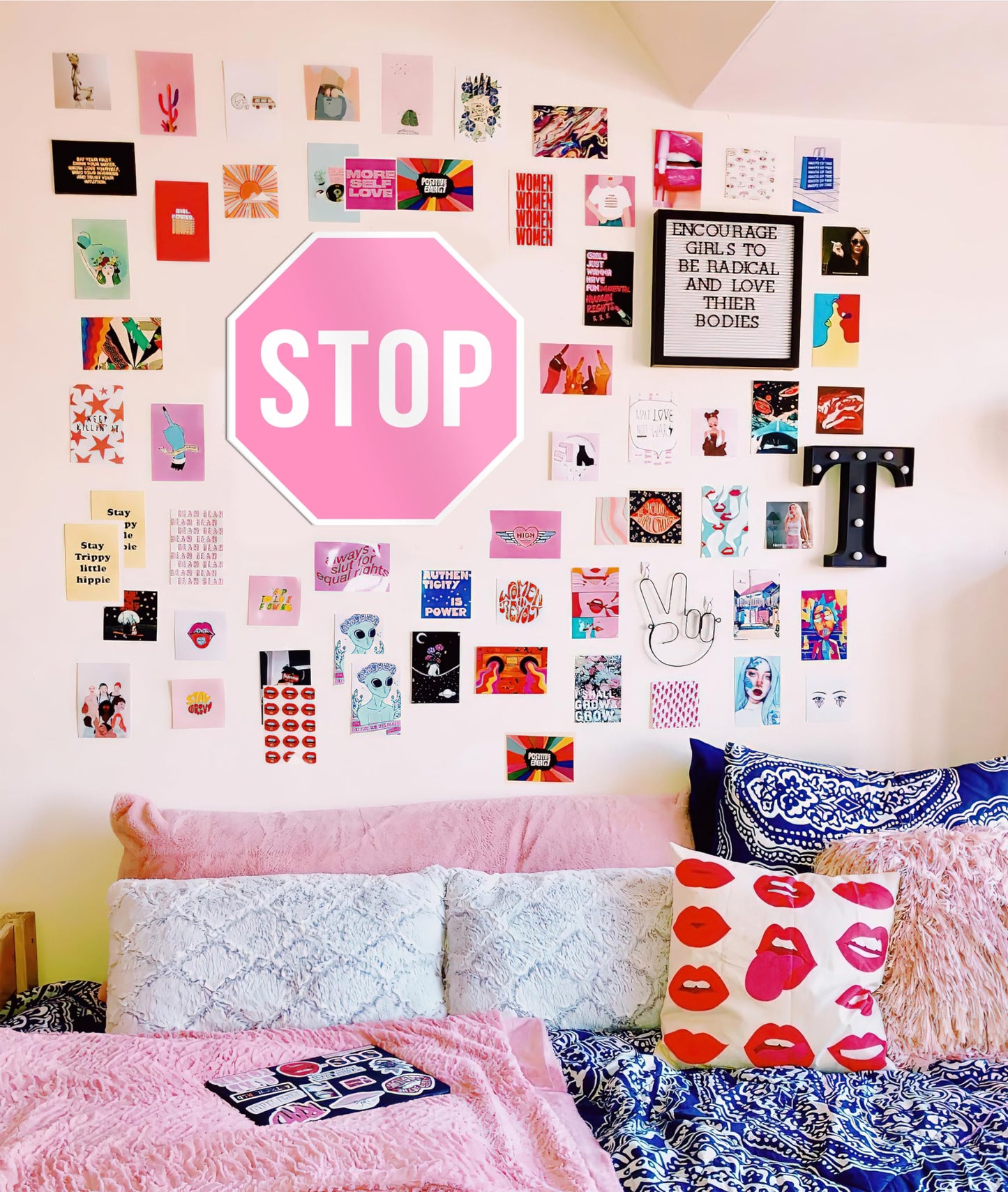 Pink Room Decor for Teen Girls - Pink Stop Sign, Pink Wall Decor