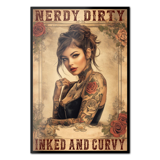 HK Studio Tattoo Decor Vintage Wall Art - Inked and Curvy Tattoo Shop Decor, Tattoo Wall Art