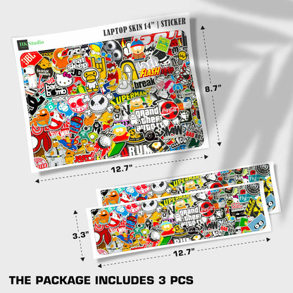 Laptop Skin Decal HP 14" - Sticker Bomb Laptop Cover Sticker No Cutting Required, No Bubble, Waterproof, Scratch Resistant - Including Wide Screen and Wrist Pad