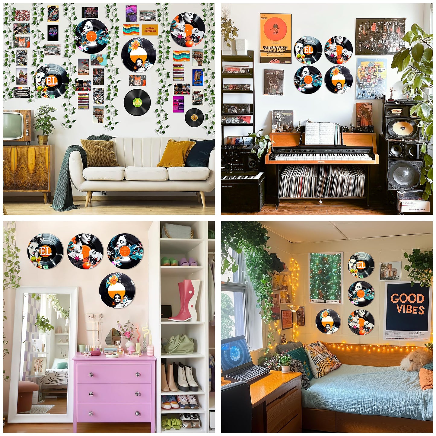 HK Studio Hippie Decor, Posters for Room Aesthetic, Pop Art - Record Decor, Music Themed Party Decorations, 4 Pcs 12"